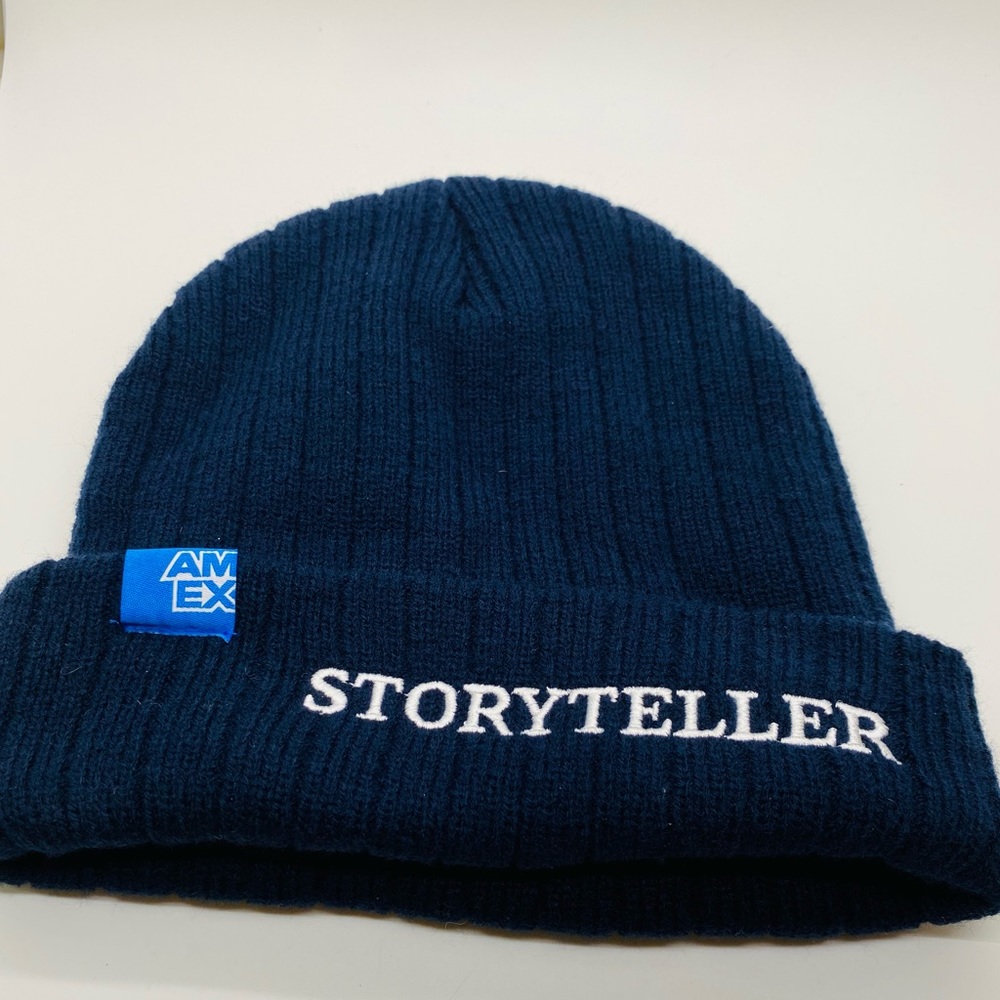 Winter Hat “Storyteller” Cotton Thick. Navy Blue white lettering.